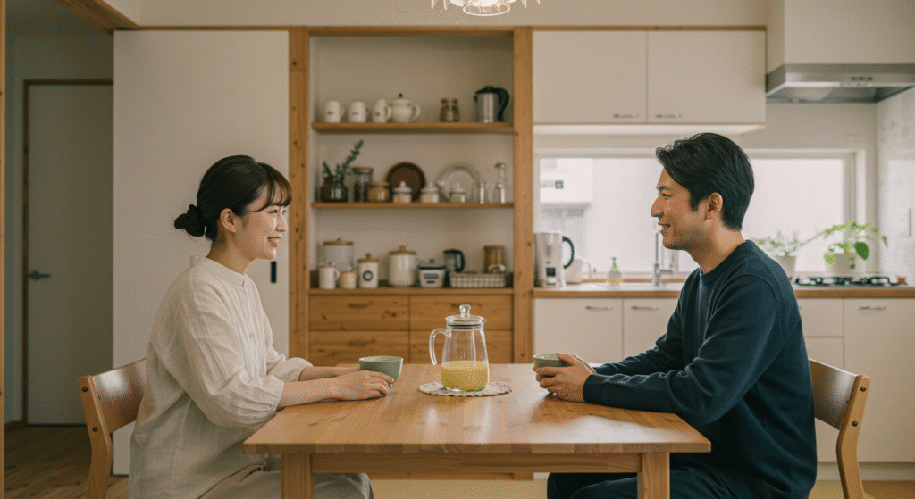 理想の住まいでくつろぐ日本人夫婦の様子